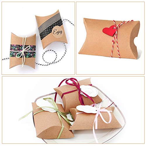 VEESUN Cajas de regalo pequeñas, 6x9cm Cajas de almohadas marrones Favor de la boda Caja de dulces de papel Kraft, para cumpleaños Fiesta de Navidad, 120 paquetes