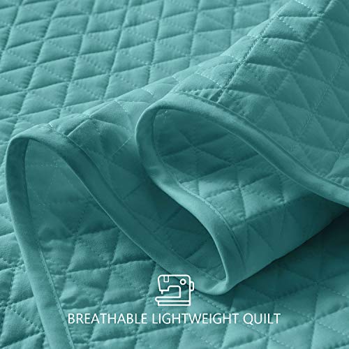 VEEYOO Juego de Colcha de Microfibra Suave y Ligera para Todas Las Estaciones, 2 Piezas Juego de Colcha Individual (1 edredón, 1 Funda de Almohada), Turquesa, Single (172x249cm)