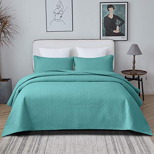VEEYOO Juego de Colcha de Microfibra Suave y Ligera para Todas Las Estaciones, 2 Piezas Juego de Colcha Individual (1 edredón, 1 Funda de Almohada), Turquesa, Single (172x249cm)