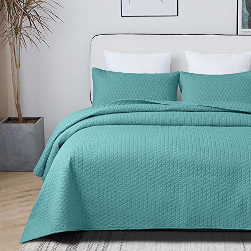 VEEYOO Juego de Colcha de Microfibra Suave y Ligera para Todas Las Estaciones, 2 Piezas Juego de Colcha Individual (1 edredón, 1 Funda de Almohada), Turquesa, Single (172x249cm)