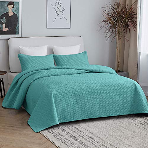 VEEYOO Juego de Colcha de Microfibra Suave y Ligera para Todas Las Estaciones, 2 Piezas Juego de Colcha Individual (1 edredón, 1 Funda de Almohada), Turquesa, Single (172x249cm)