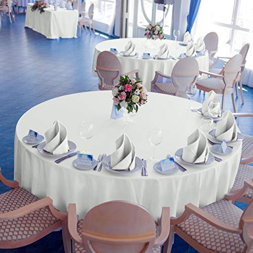 VEEYOO Mantel Redondo 100% Poliéster Paño de Ducha Circular Nupcial - Cubierta de Mesa de Cena Suave y sólida para la Boda Partido Restaurante (Marfil, Redono 229 cm)
