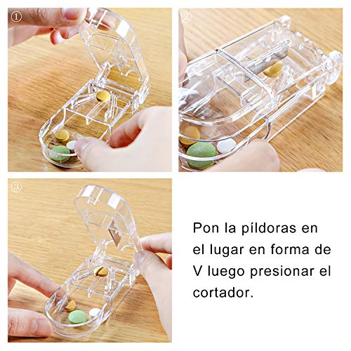 VEGCOO 3pcs Píldora Cortador, Divisor de Pastillas con Compartimiento de Almacenamiento Caja para Tableta Vitamina Medicamento (Azul+Verde+ Claro)