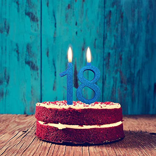 Velas Maxi 18 años para tarta fiesta cumpleaños 18 años | Decoraciones Velas Auguri Aniversario Tarta 18 | Altura 13 cm (azul)