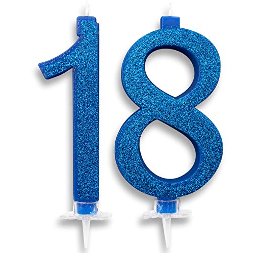 Velas Maxi 18 años para tarta fiesta cumpleaños 18 años | Decoraciones Velas Auguri Aniversario Tarta 18 | Altura 13 cm (azul)