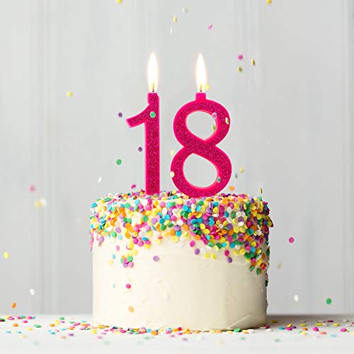 Velas Maxi 18 años para Tarta Fiesta cumpleaños Decoraciones Velas Feliz cumpleaños Tarta 18 Piezas Fiesta temática Altura 13 cm Fucsia Purpurina