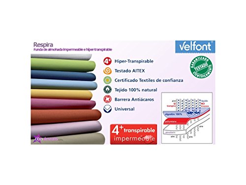 Velfont Funda Almohada Respira Transpirable hipermeable hipoalergenico Tratamiento aloevera Todas Las Medidas (70cm)