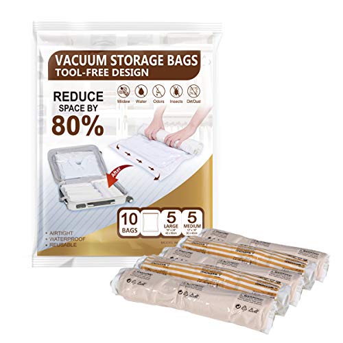 VELMADE Bolsas Almacenamiento de Compresión de Vacío Viaje Bolsas de Ahorro de Espacio Enrollables Manuales Fácil de Reempacar Ropa, Trajes de Baño, Ropa Interior, Vestidos, Compañero Maletas