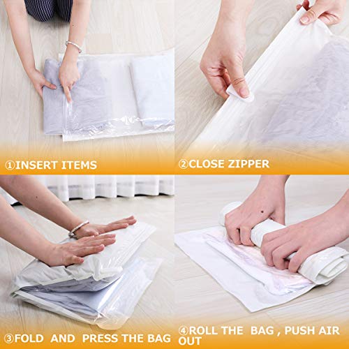 VELMADE Bolsas Almacenamiento de Compresión de Vacío Viaje Bolsas de Ahorro de Espacio Enrollables Manuales Fácil de Reempacar Ropa, Trajes de Baño, Ropa Interior, Vestidos, Compañero Maletas