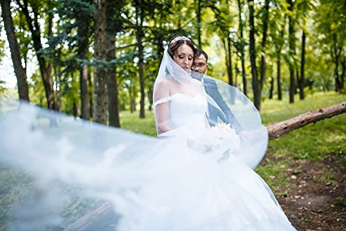 Velo de Novia de una Sola Capa Lianshi Bridal Veil Encaje Bordado de la Novia Suministros 3 m (Blanco)