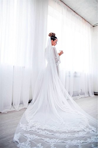 Velo de Novia de una Sola Capa Lianshi Bridal Veil Encaje Bordado de la Novia Suministros 3 m (Blanco)