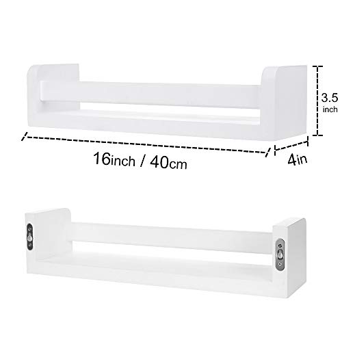 Vencipo Estantería Blanca para Libros Infantil, Estanterias de Pared de Madera para Organizador Especiero Cocina, Estante Flotante Decoracion para Decoracion Habitacion, Estanteria Baño.(2 Piezas)