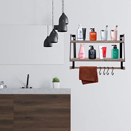 Vencipo Estantería de Pared de Madera para Organizador Especiero Cocina con 8 Ganchos Almacenaje, Estanteria Baño con Toalleros Accesorio, Estante Flotante para Decoracion Habitacion.