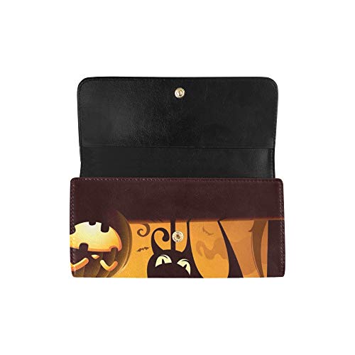 Ventana de visualización de Escena de Halloween Personalizada única Cartera Triple para Mujer Monedero Largo Estuche para Tarjeta de crédito Bolso