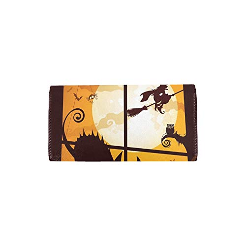 Ventana de visualización de Escena de Halloween Personalizada única Cartera Triple para Mujer Monedero Largo Estuche para Tarjeta de crédito Bolso
