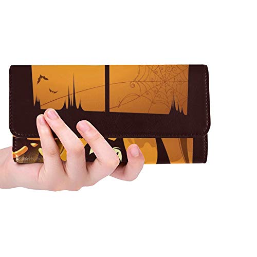 Ventana de visualización de Escena de Halloween Personalizada única Cartera Triple para Mujer Monedero Largo Estuche para Tarjeta de crédito Bolso