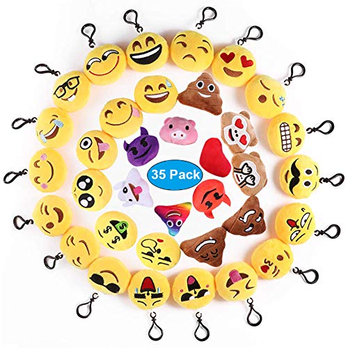 Ventdest Mini Emoji Llavero, 35 PCS Emoticon Llavero Emoji Encantadora Almohada para la decoración de Bolsos Mochilas y Llaves Regalitos para niños cumpleaños Colgante de decoración para Coche
