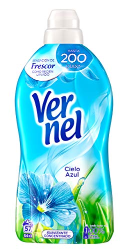 Vernel Detergente Suavizante Concentrado Ropa Cielo Azul, 57 Dosis - Total 456 Lavados (10.4 L), Pack de 8