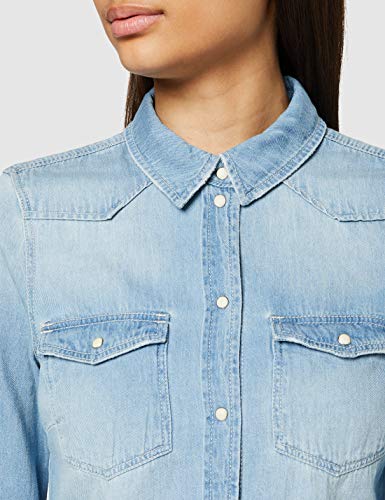 Vero Moda Vmmaria LS Dnm Slim Shirt Mix Ga Noos Ci Camisa, Hellblau, M para Mujer