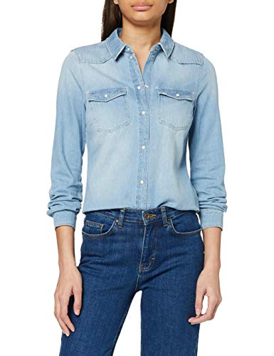 Vero Moda Vmmaria LS Dnm Slim Shirt Mix Ga Noos Ci Camisa, Hellblau, M para Mujer