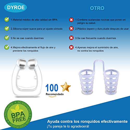 [Versión Nuevo]Dilatador Nasal Anti Ronquidos Dyroe, Nose Clip Silicona con Imán Mejora la Respiración Nariz Clip para Ayudar a Dormir Mejor Antironquidos para el Ejercicio