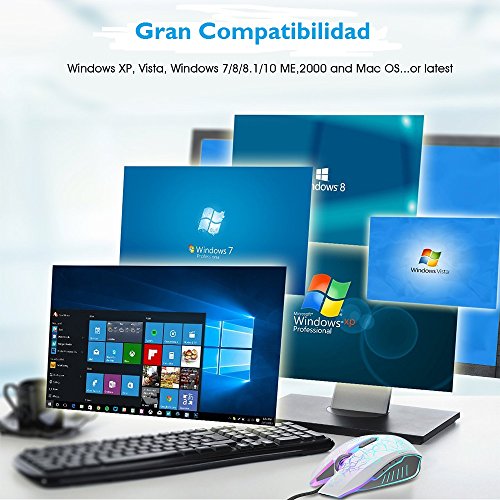 VersionTECH. Ratón Gaming con Cable hasta 2400 DPI Ratón Ergonómico Óptico para Juegos con 7 Colores Luz LED 6 Botón Gaming Mouse Wired para PC/Ordenadores Portátil/Mac(Blanco)