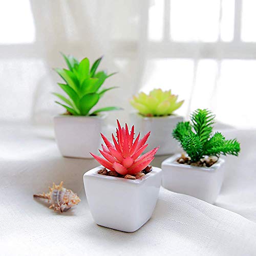 Veryhome Fake Suculentas Plantas Artificiales En Macetas En Mini Macetas Cuadradas Blancas para Jardín De Casa Decoración Verde (Maceta de cerámica B)