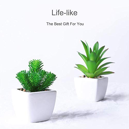Veryhome Fake Suculentas Plantas Artificiales En Macetas En Mini Macetas Cuadradas Blancas para Jardín De Casa Decoración Verde (Maceta de cerámica B)