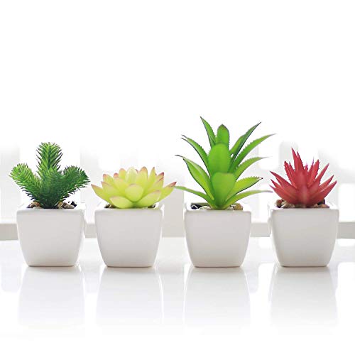 Veryhome Fake Suculentas Plantas Artificiales En Macetas En Mini Macetas Cuadradas Blancas para Jardín De Casa Decoración Verde (Maceta de cerámica B)