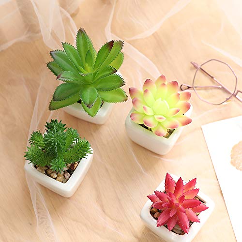 Veryhome Fake Suculentas Plantas Artificiales En Macetas En Mini Macetas Cuadradas Blancas para Jardín De Casa Decoración Verde (Maceta de cerámica B)