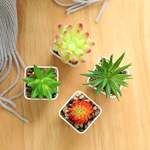 Veryhome Fake Suculentas Plantas Artificiales En Macetas En Mini Macetas Cuadradas Blancas para Jardín De Casa Decoración Verde (Maceta de plástico)