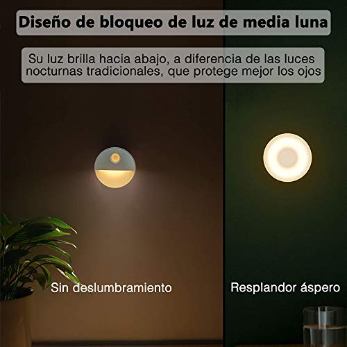 VESKYAO Luz de Noche con Sensor de Movimiento (3 Packs) con Almohadillas Adhesivas y Imán Integrado, Luz Presencia LED Pilas para Armario, Dormitorio, Escalera, Pasillo, Cocina, Baño, Garaje