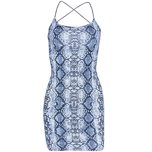 Vestido Corto Mujer Verano Sexy Vestido Ceñido Piel de Serpiente Vestido Mini con Tirantes de Espagueti Gris M