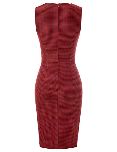 Vestido de lápiz con Estampado de Tela Escocesa sin Mangas con Cuello de Pico y Escote en V de Bodycon para Mujer