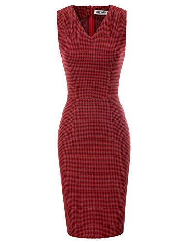 Vestido de lápiz con Estampado de Tela Escocesa sin Mangas con Cuello de Pico y Escote en V de Bodycon para Mujer