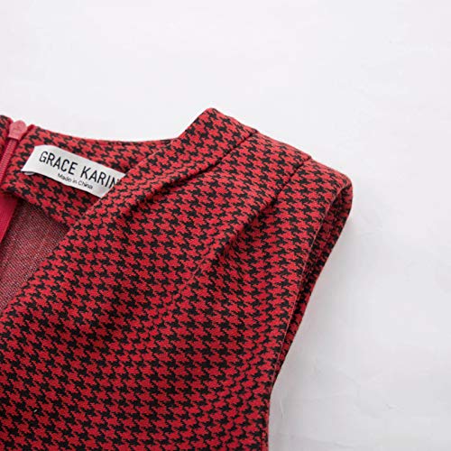 Vestido de lápiz con Estampado de Tela Escocesa sin Mangas con Cuello de Pico y Escote en V de Bodycon para Mujer