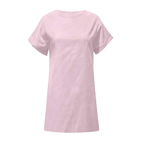 Vestido de Lino Cómodos y Transpirables Ventas Yvelands Mujer Verano Casual Vestido cómodo sólido O-Cuello de Manga Corta Vestido a Media Pierna