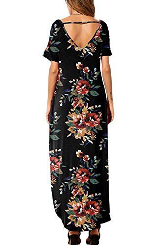 Vestidos Mujer Casual Playa Largos Verano Floral Vestido Boho Hendidura Falda Larga Maxi Vestido Playeros Blackfloral2 M