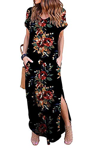 Vestidos Mujer Casual Playa Largos Verano Floral Vestido Boho Hendidura Falda Larga Maxi Vestido Playeros Blackfloral2 M
