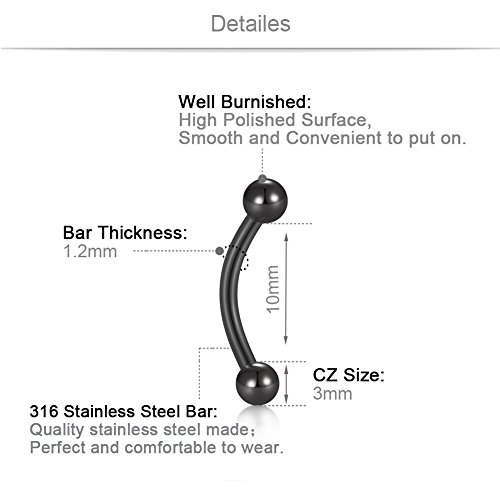 VF VFUN 16G Piercing Oreja Tragus Piercing Nariz Labio Ceja Ombligo Anillo Curvados Piercing Helix Cartilago Acero Inoxidable 8 Piezas Nergo