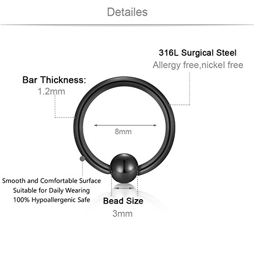 VF VFUN 16G Piercing Oreja Tragus Piercing Nariz Labio Ceja Ombligo Anillo Curvados Piercing Helix Cartilago Acero Inoxidable 8 Piezas Nergo