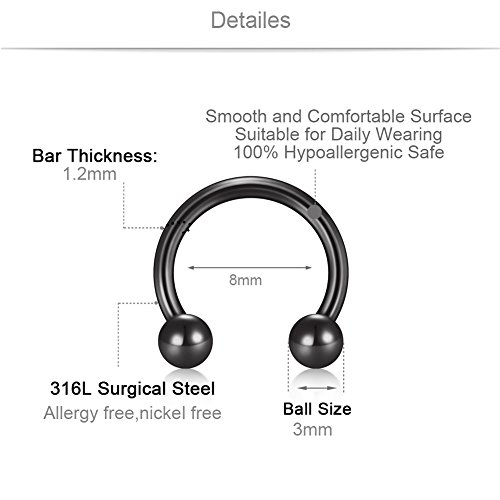 VF VFUN 16G Piercing Oreja Tragus Piercing Nariz Labio Ceja Ombligo Anillo Curvados Piercing Helix Cartilago Acero Inoxidable 8 Piezas Nergo