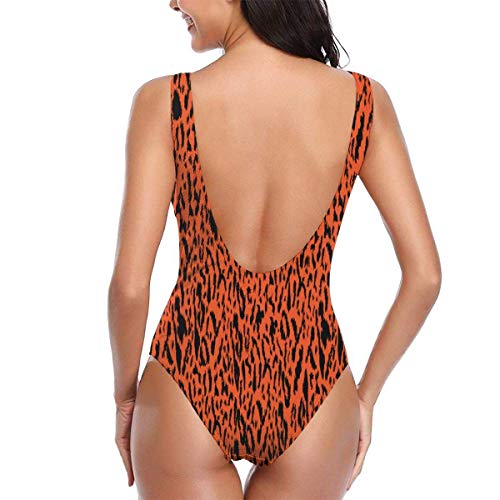 VFBGF Traje de baño para Mujer Traje de baño de una Pieza Traje de baño para Playa Orange Leopard Print Pattern Women's Siamese Swimsuit Beach Bathing Suit Bikini