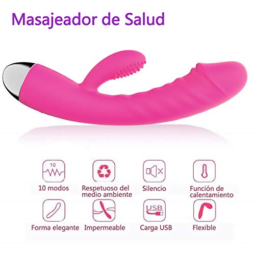Vîbràdórés Séxúàles para Mujer, Vîbràdór Pàréjàs Masajeador Portátil in Silicona con Función de Calefacción, 10 Modos de Masaje, 2 Motores