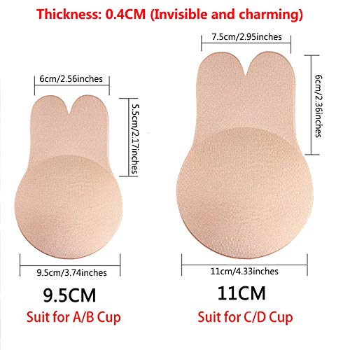 Viccess Sujetador Adhesivo Silicona Sujetador Invisible Push up Sujetador Coneja para Mujer Sostén Cómodo Reutilizable (L(Cup C/D), Beige)
