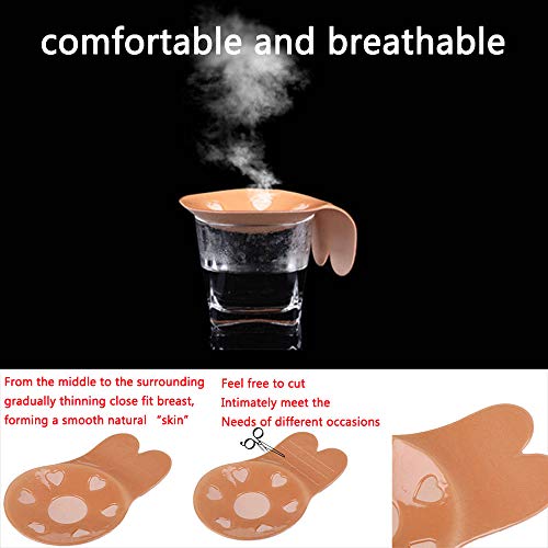 Viccess Sujetador Adhesivo Silicona Sujetador Invisible Push up Sujetador Coneja para Mujer Sostén Cómodo Reutilizable (L(Cup C/D), Beige)