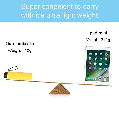 Vicloon Mini Paraguas del Sol,Paraguas de Viaje Portátil con Diseño de Esqueleto Mejorado y 210T Negro Tela de Goma, Paraguas Plegables y Compacto Resistencia UV & Impermeable (Amarillo)