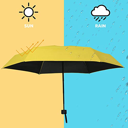 Vicloon Mini Paraguas del Sol,Paraguas de Viaje Portátil con Diseño de Esqueleto Mejorado y 210T Negro Tela de Goma, Paraguas Plegables y Compacto Resistencia UV & Impermeable (Amarillo)