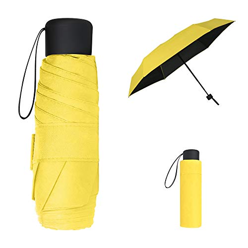 Vicloon Mini Paraguas del Sol,Paraguas de Viaje Portátil con Diseño de Esqueleto Mejorado y 210T Negro Tela de Goma, Paraguas Plegables y Compacto Resistencia UV & Impermeable (Amarillo)