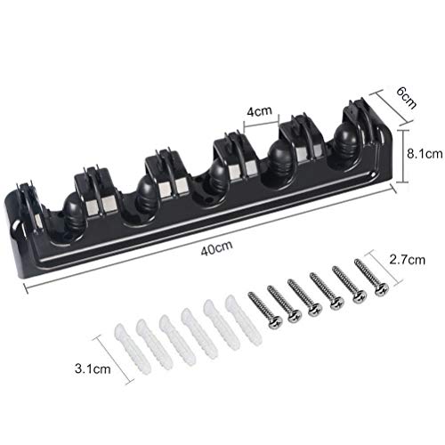 Vicloon Nuevo Colgador y Organizador de Escobas, Cepillas y Fregonas Soporte Antideslizantes de Aluminio para Fregona y Holder Broom (5 Posiciones 6 Ganchos - Negro)